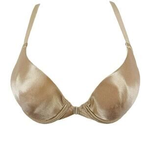Vintage Victoria's Secret Champagne Satin Padded Front Closure Bra 34A